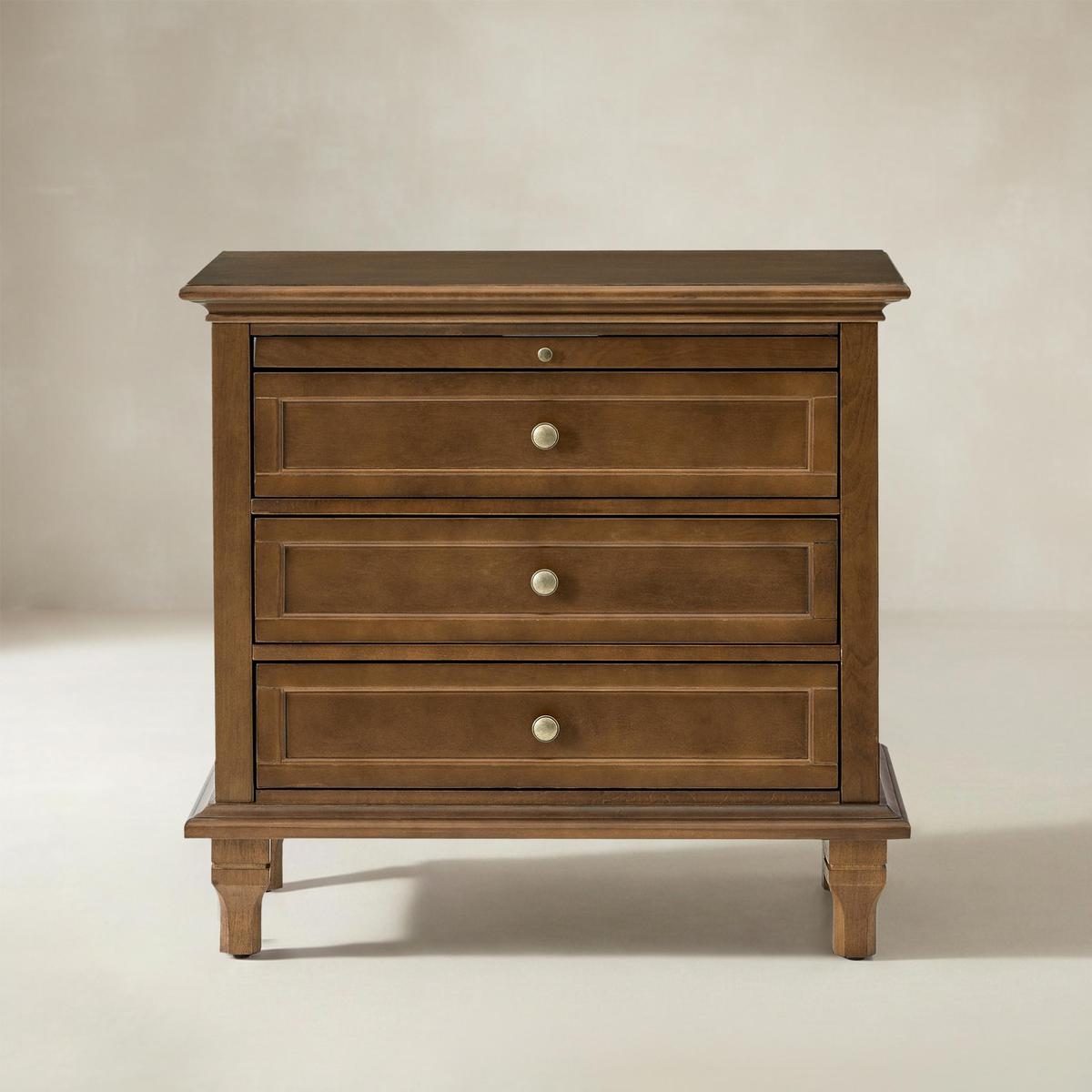 Galatea Farmhouse 3-Drawer Bedside Table with Shelf & Charging Port