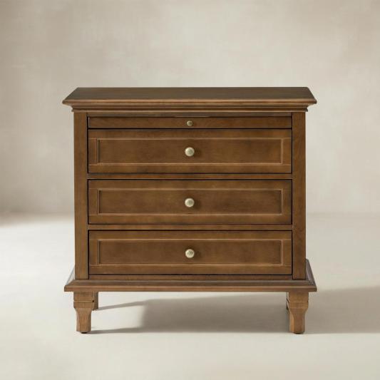 Galatea Farmhouse 3-Drawer Bedside Table with Shelf &amp; Charging Port