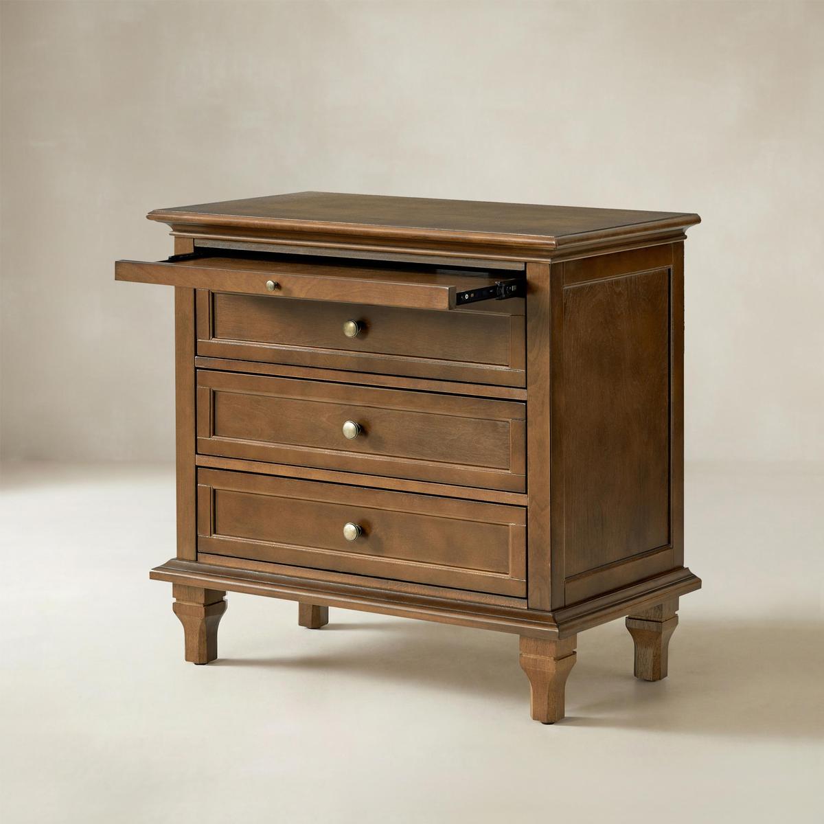 Galatea Farmhouse 3-Drawer Bedside Table with Shelf & Charging Port