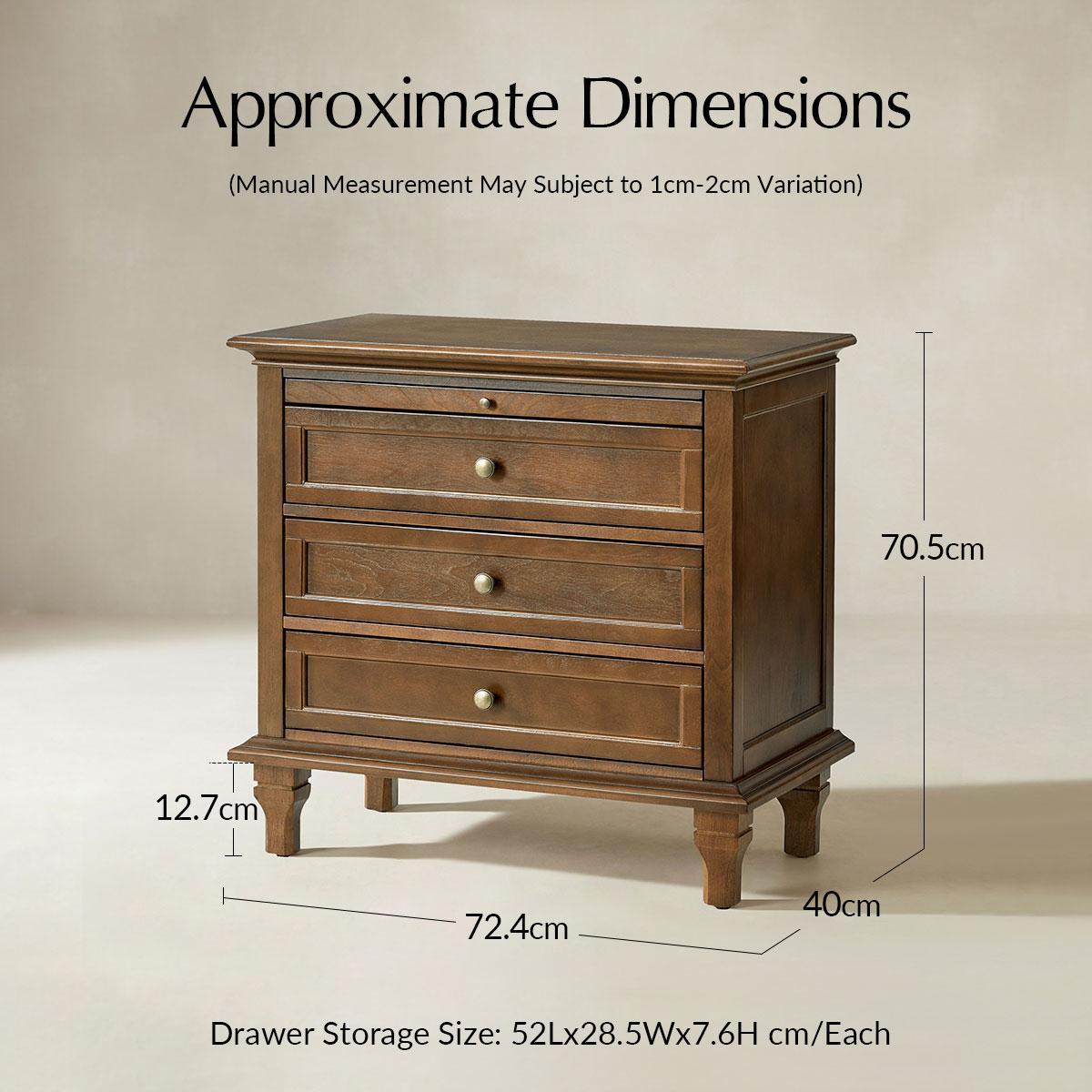 Galatea Farmhouse 3-Drawer Bedside Table with Shelf & Charging Port