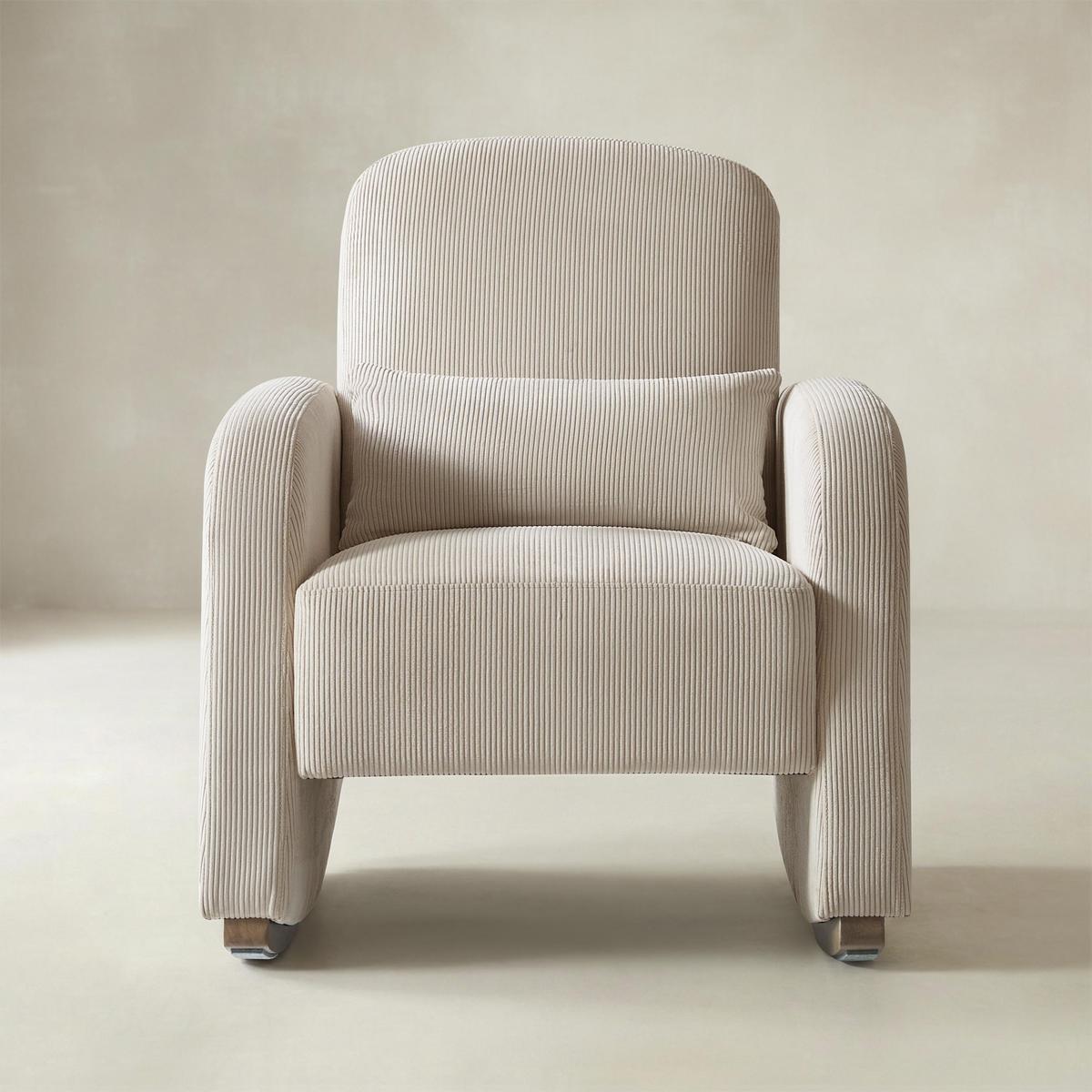 Rocking Chair in Corduroy with Lumbar Pillow & Wood Base