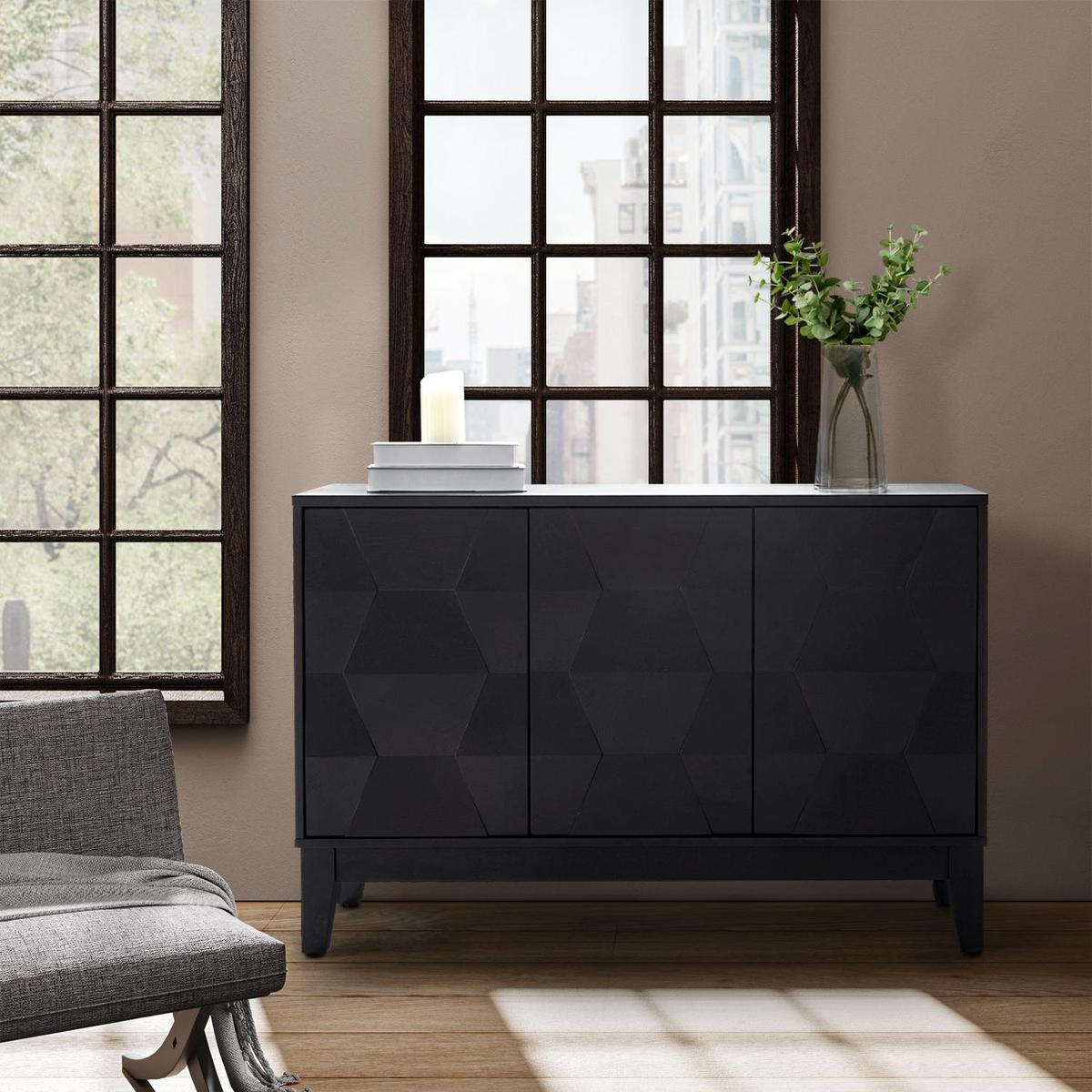 Kamu 115 cm Wide Sideboard with 3 Push-to-Open Doors