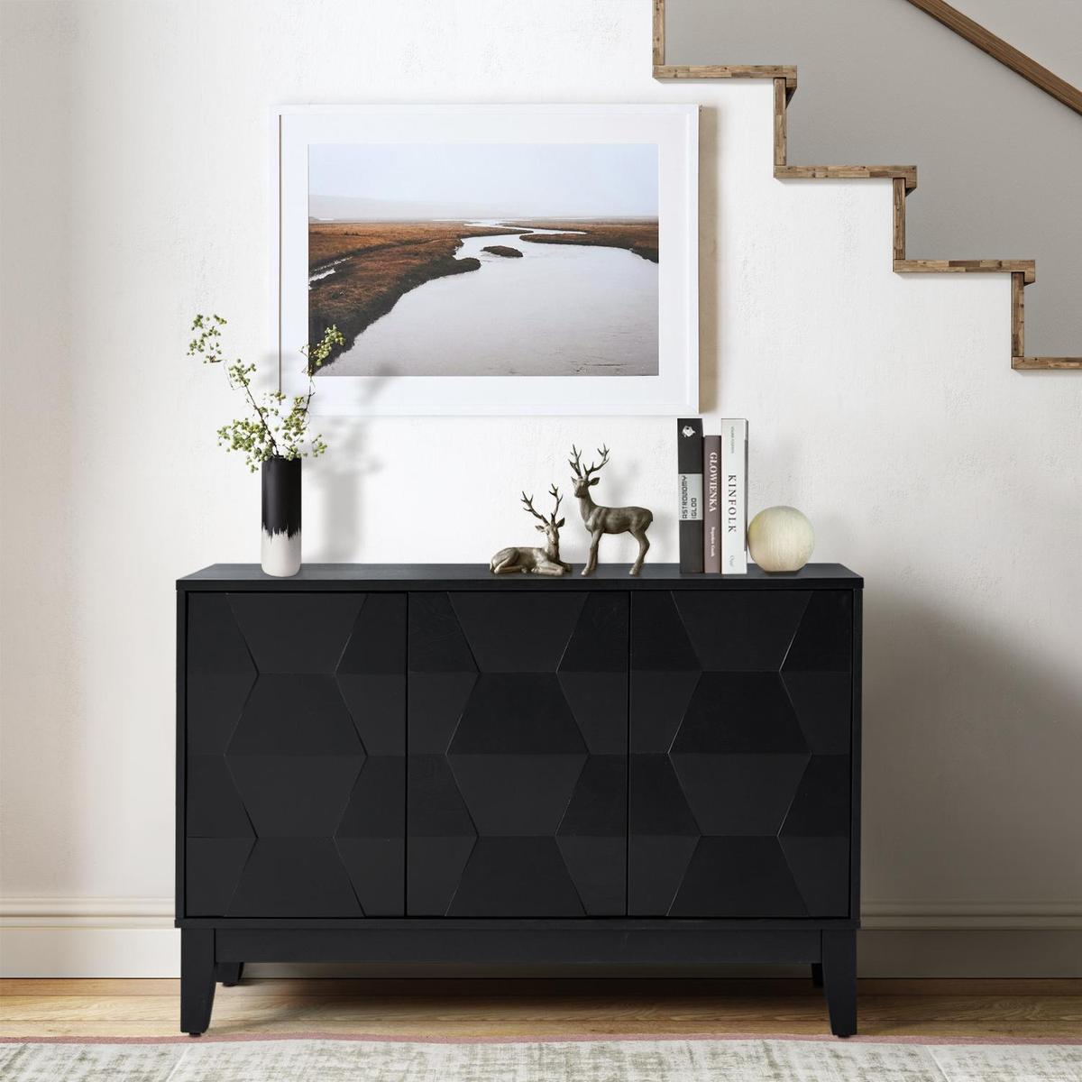 Kamu 115 cm Wide Sideboard with 3 Push-to-Open Doors