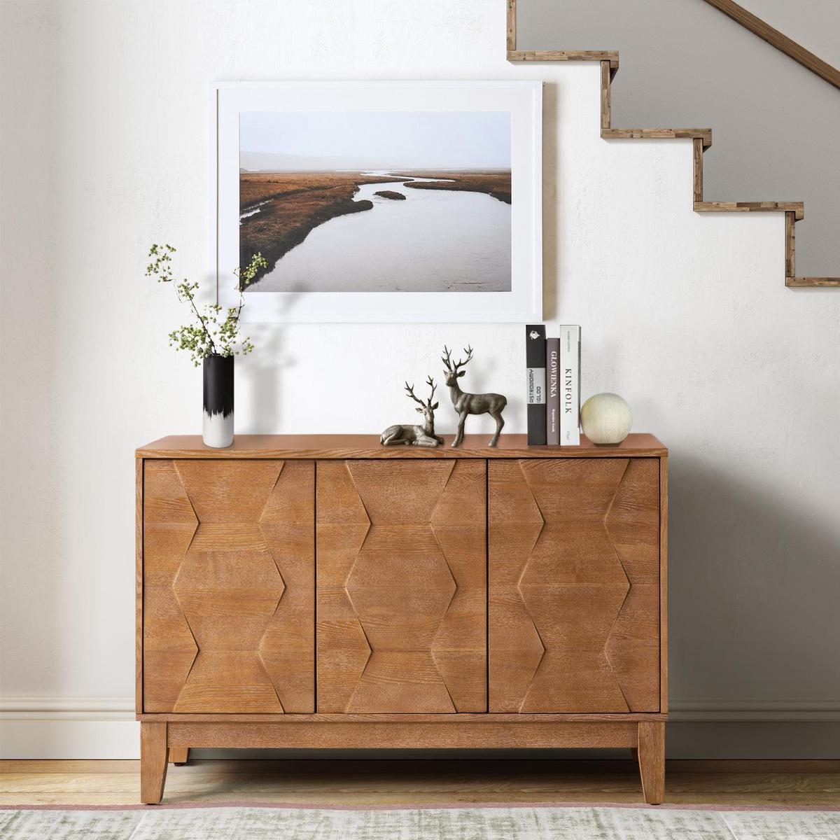 Kamu 115 cm Wide Sideboard with 3 Push-to-Open Doors