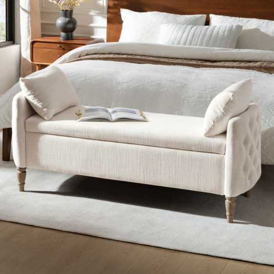 Octavia Upholstered Storage Bench with Turned Wood Legs
