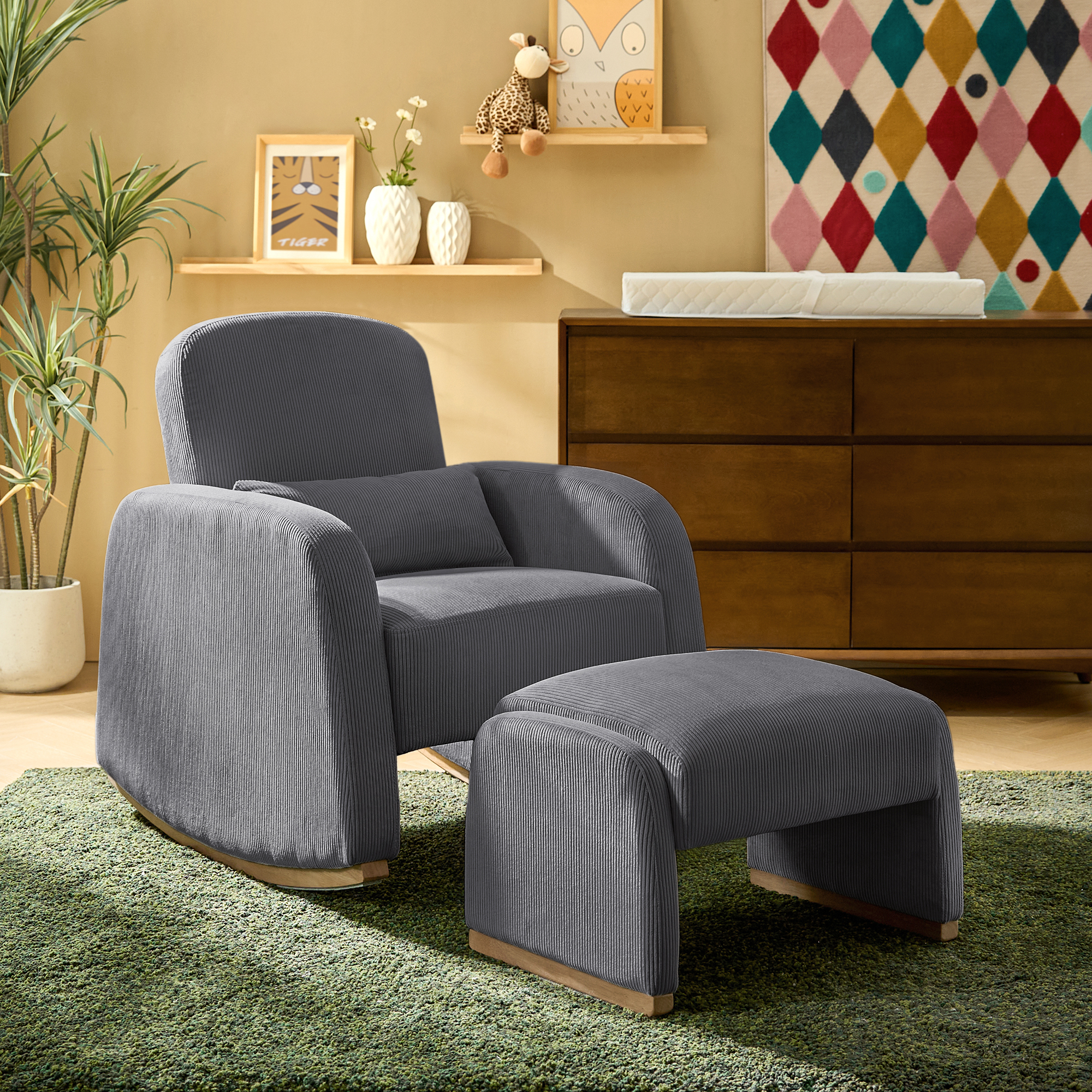 Richard Soft Corduroy Rocking Chair and Ottoman