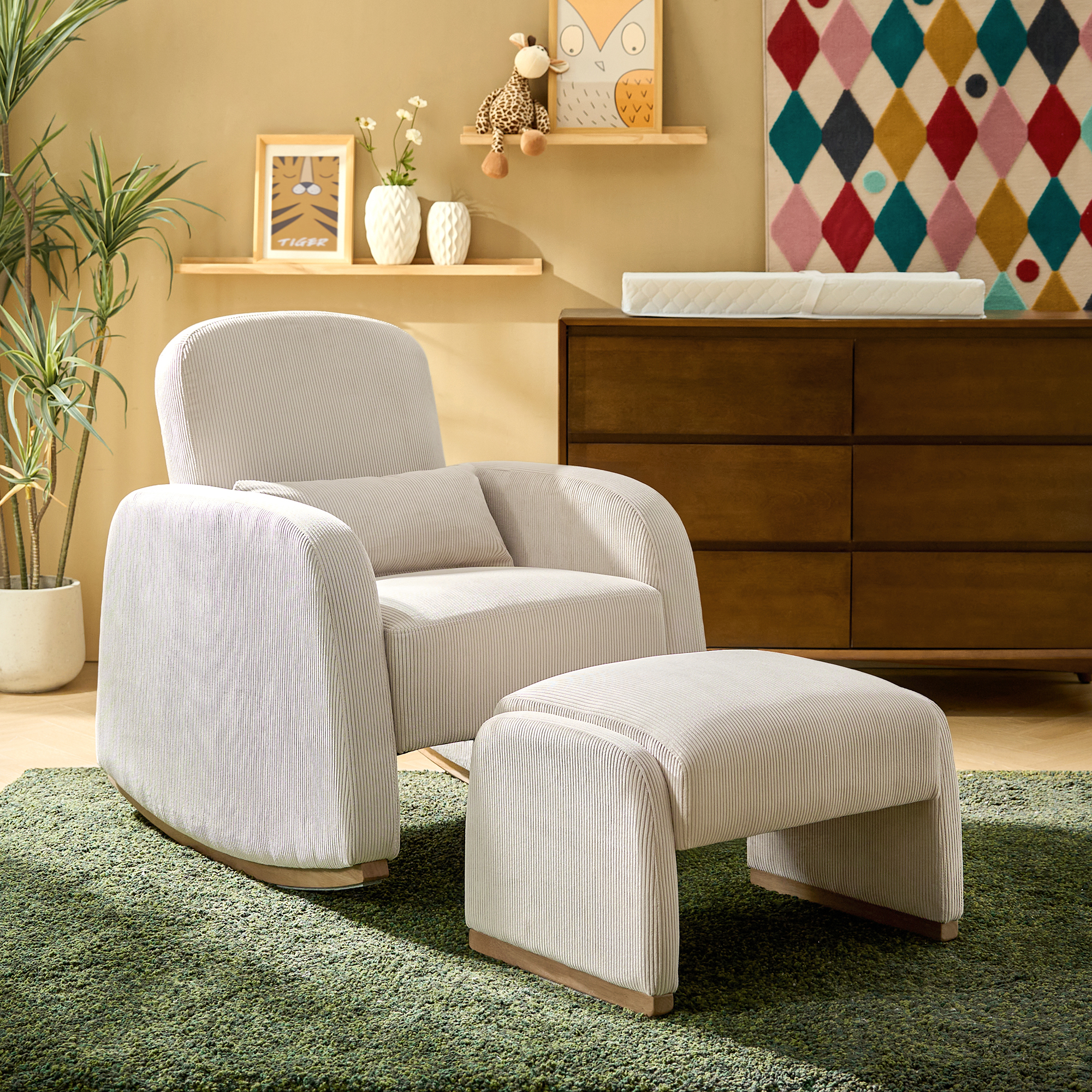 Richard Soft Corduroy Rocking Chair and Ottoman