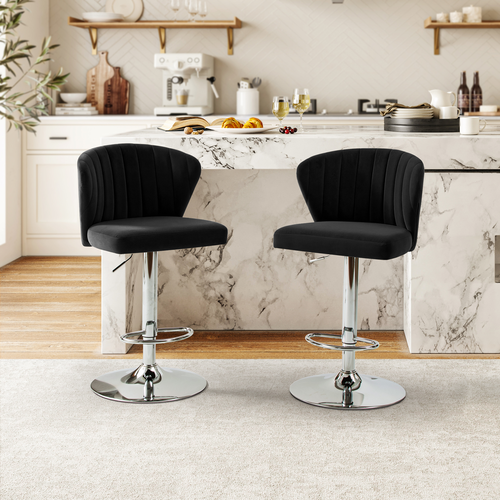 Troy Velvet Swivel Barstool Adjustable Height & Modern Design (Set of 1)