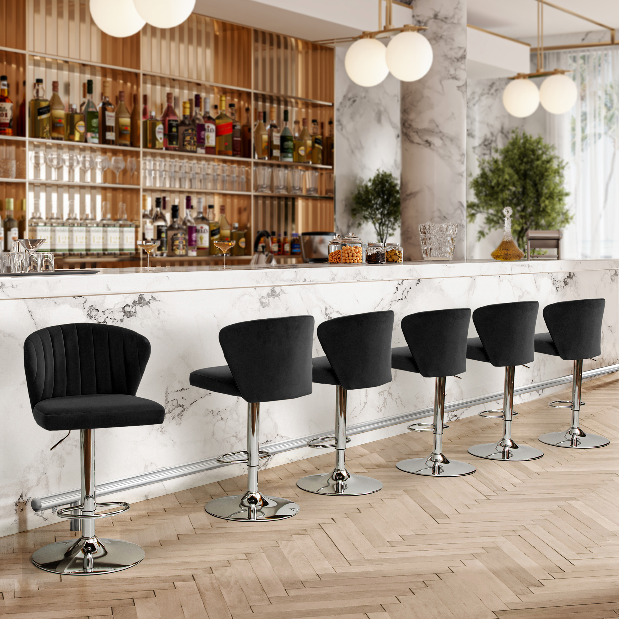 Troy Velvet Swivel Barstool Adjustable Height & Modern Design (Set of 1)