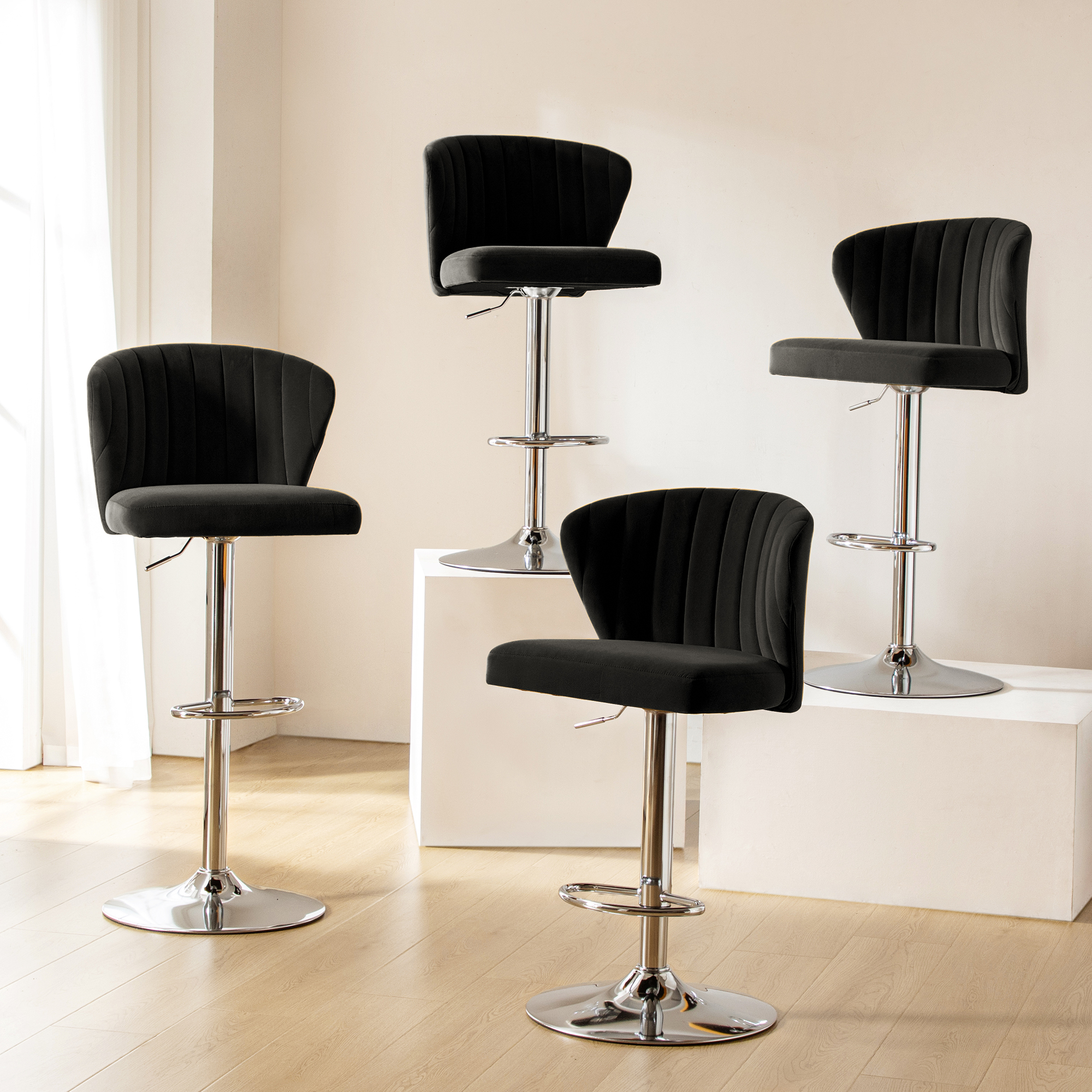 Troy Velvet Swivel Barstool Adjustable Height & Modern Design (Set of 1)