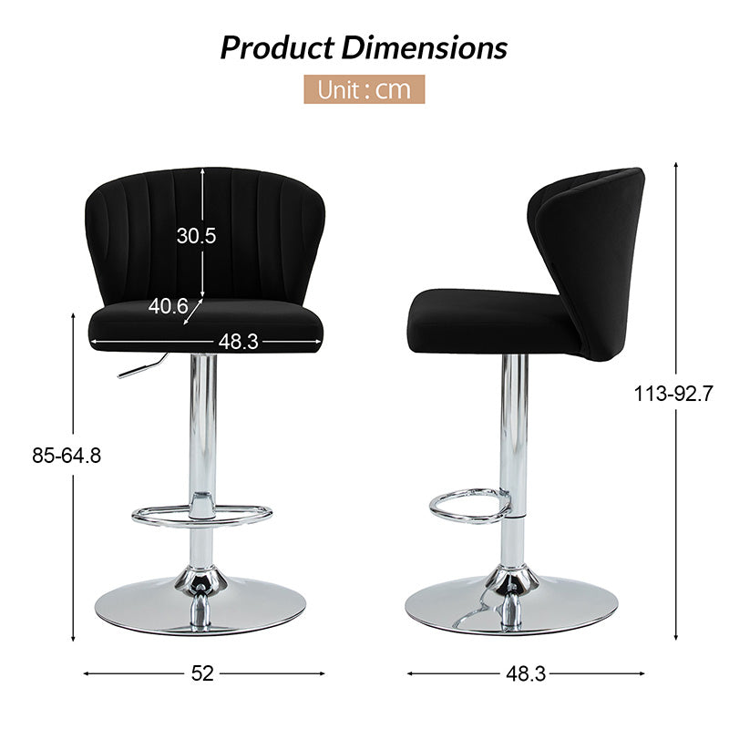 Troy Velvet Swivel Barstool Adjustable Height & Modern Design (Set of 1)