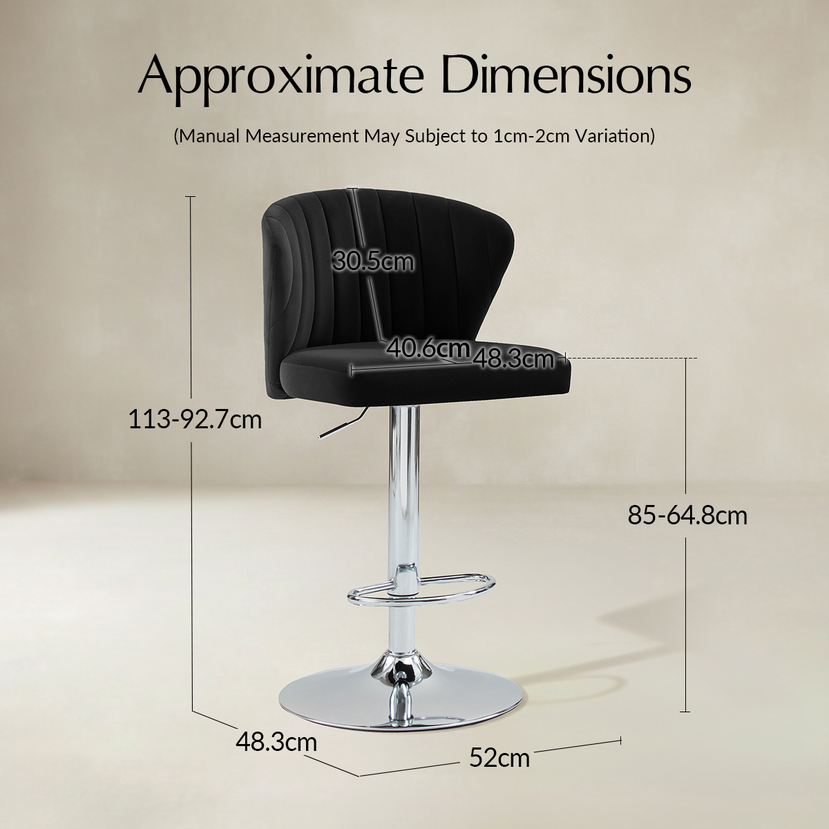 Troy Velvet Swivel Barstool Adjustable Height & Modern Design (Set of 1)