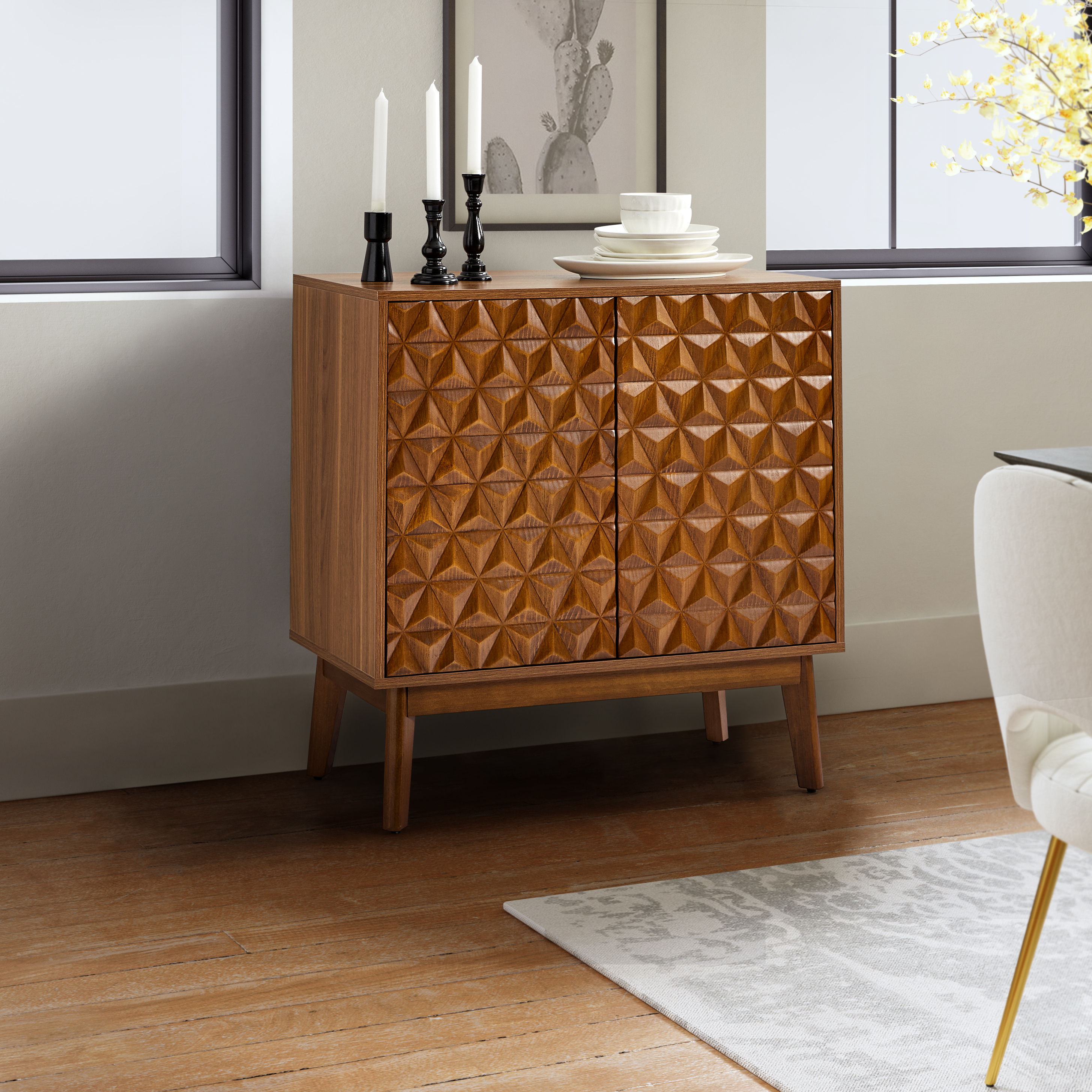 Benny 76cm Tall 2-Door Storage Cabinet with Solid Wood Doors | Hulala Home UK