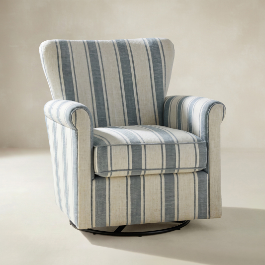 Christoph Floral Swivel Chair with Removable Back and Roll Arms