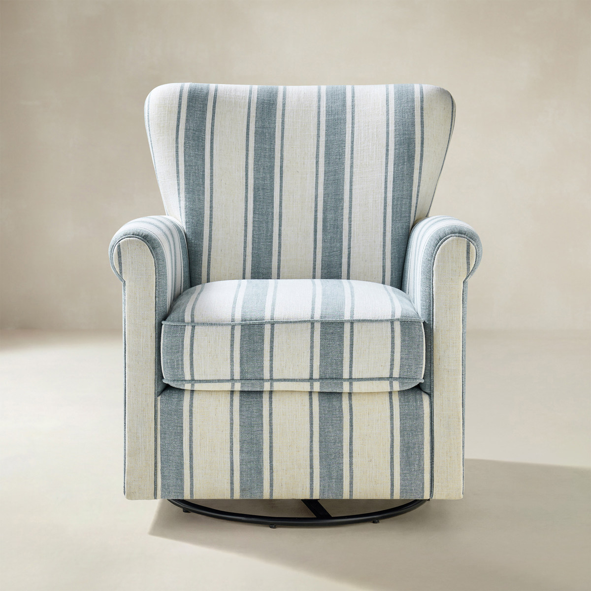 Christoph Floral Swivel Chair with Removable Back and Roll Arms