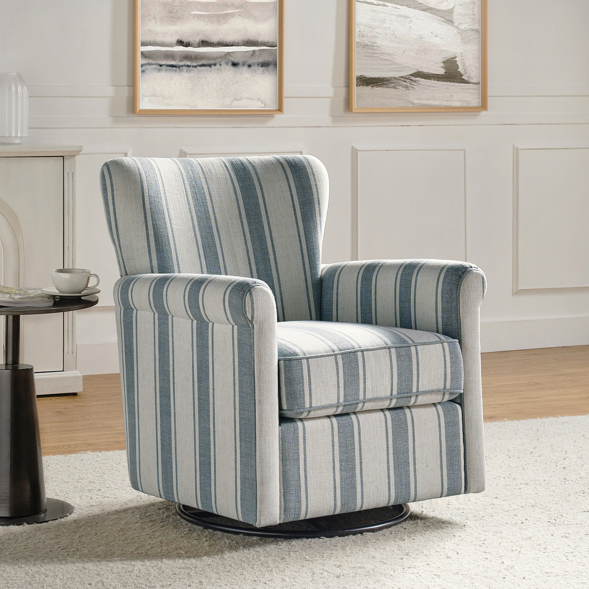 Christoph Floral Swivel Chair with Removable Back and Roll Arms