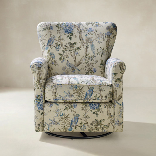 Christoph Floral Swivel Chair with Removable Back and Roll Arms