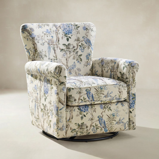 Christoph Floral Swivel Chair with Removable Back and Roll Arms