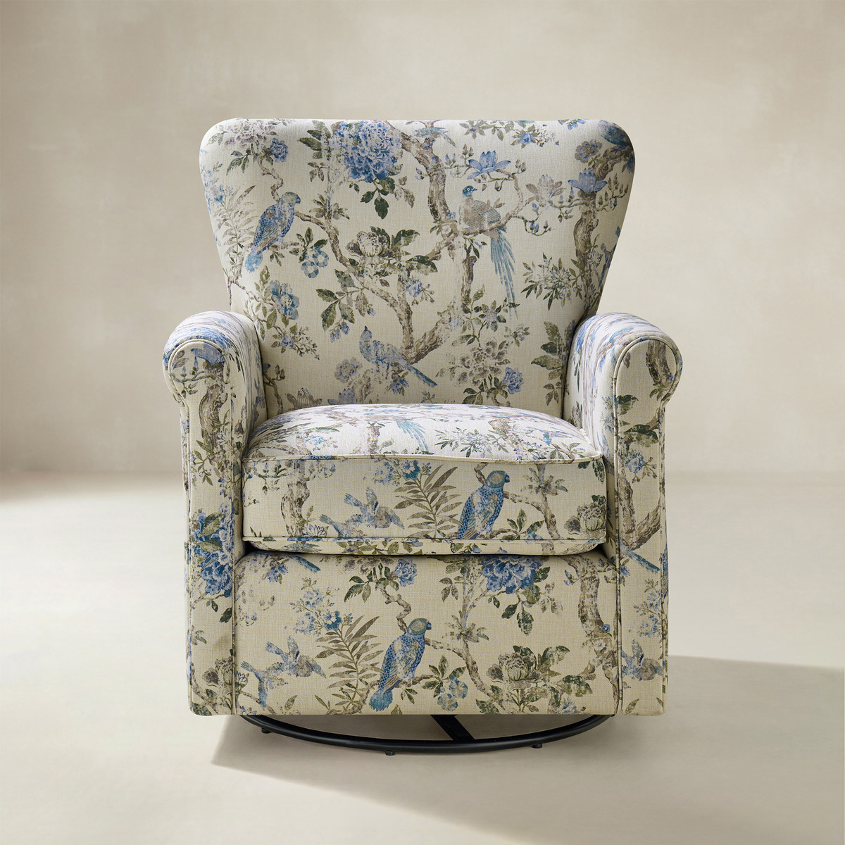 Christoph Floral Swivel Chair with Removable Back and Roll Arms