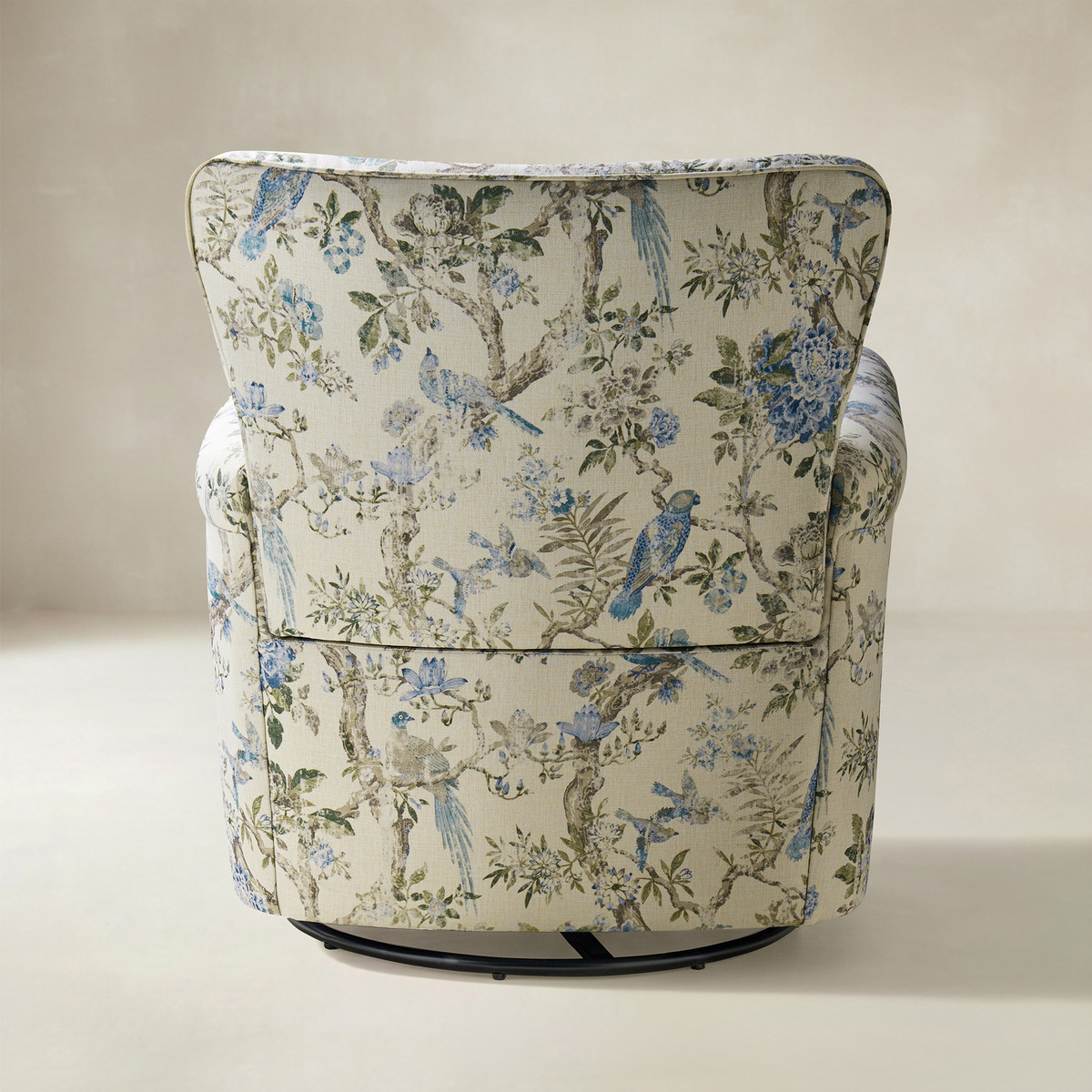 Christoph Floral Swivel Chair with Removable Back and Roll Arms