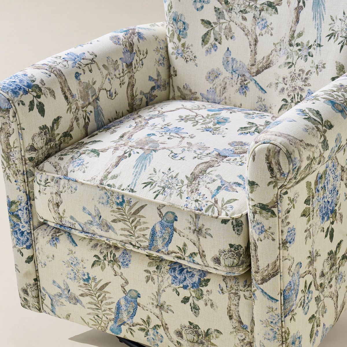 Christoph Floral Swivel Chair with Removable Back and Roll Arms