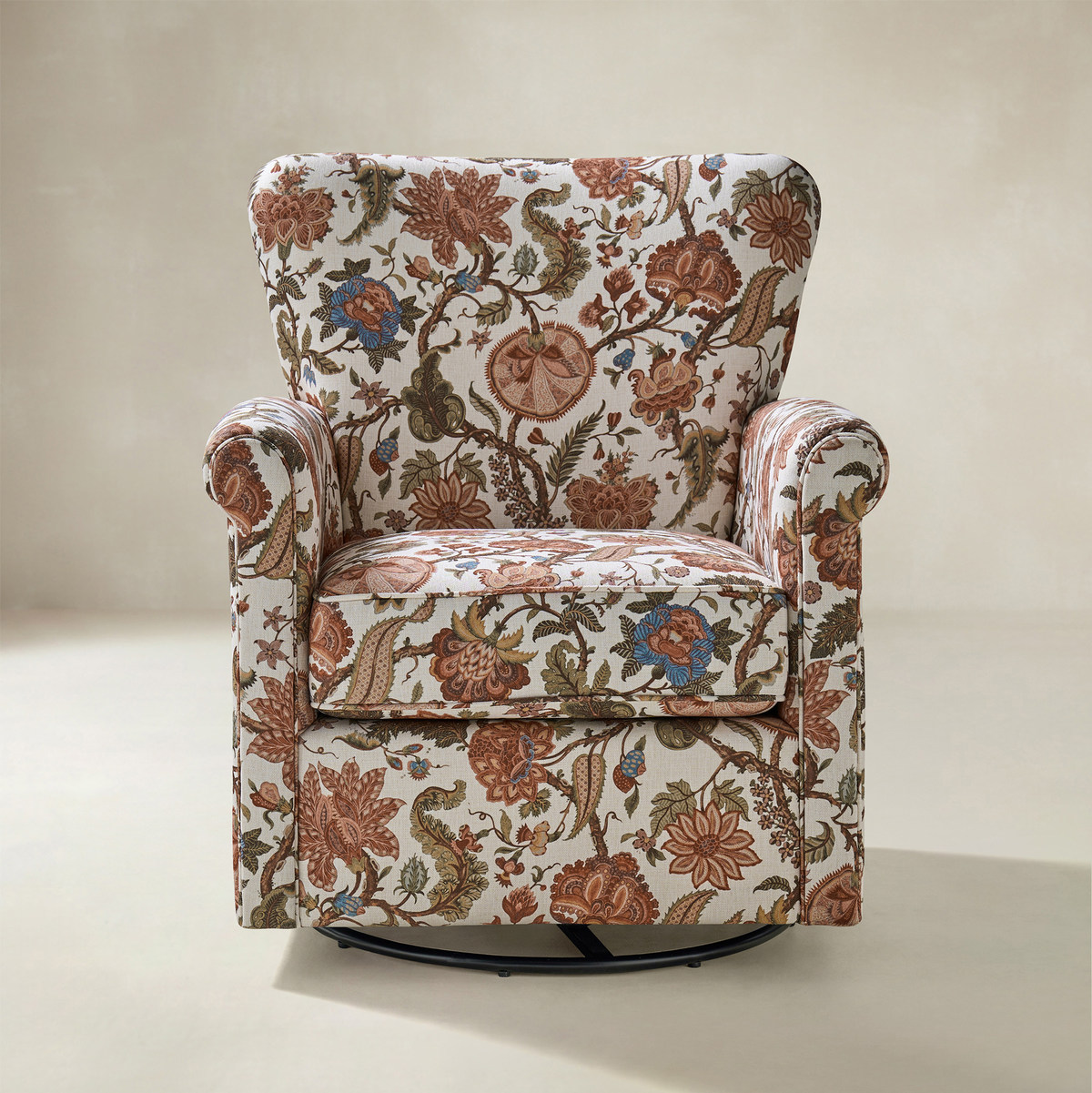 Christoph Floral Swivel Chair with Removable Back and Roll Arms