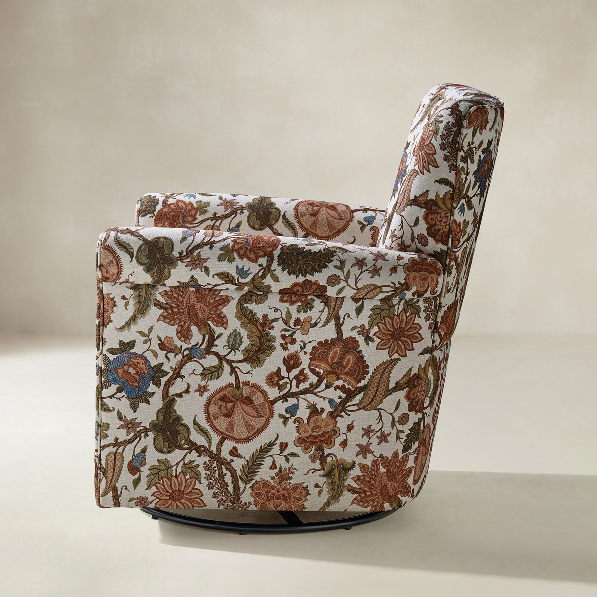 Christoph Floral Swivel Chair with Removable Back and Roll Arms