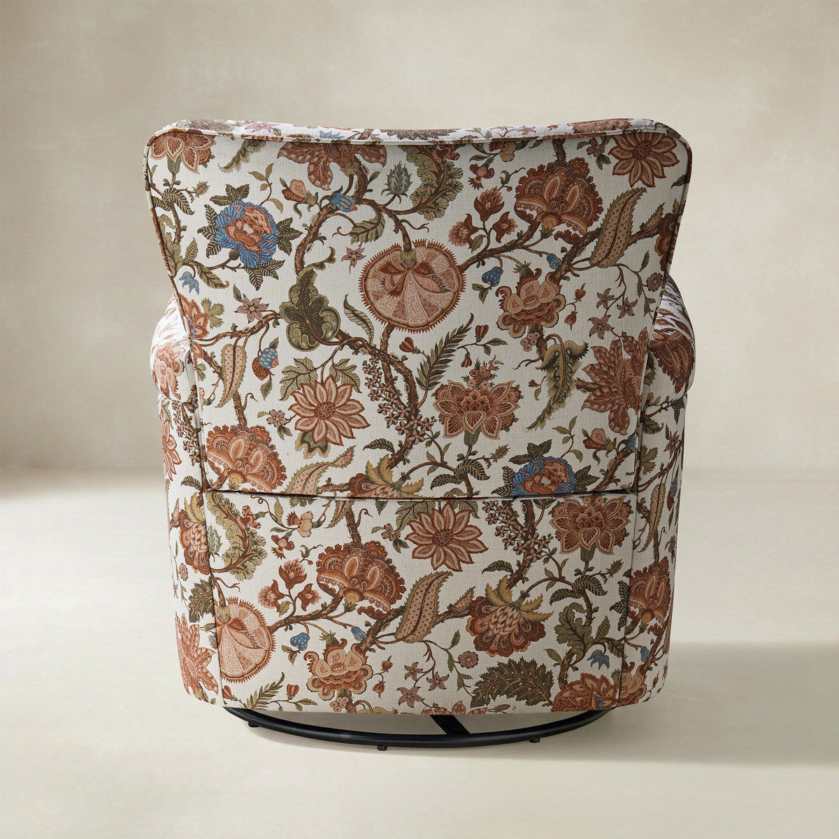 Christoph Floral Swivel Chair with Removable Back and Roll Arms