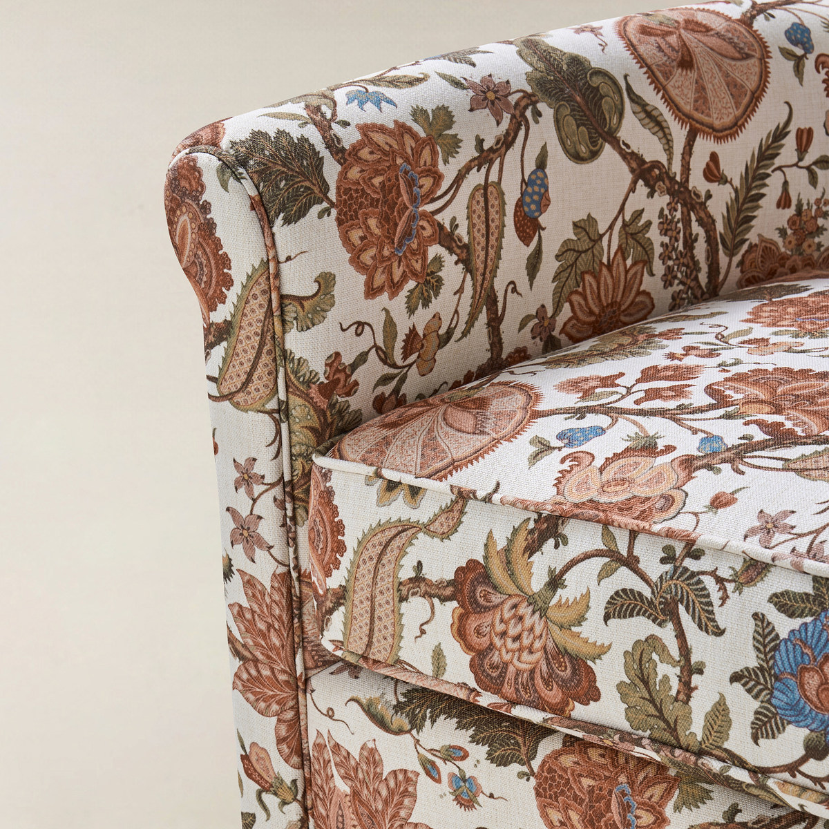 Christoph Floral Swivel Chair with Removable Back and Roll Arms