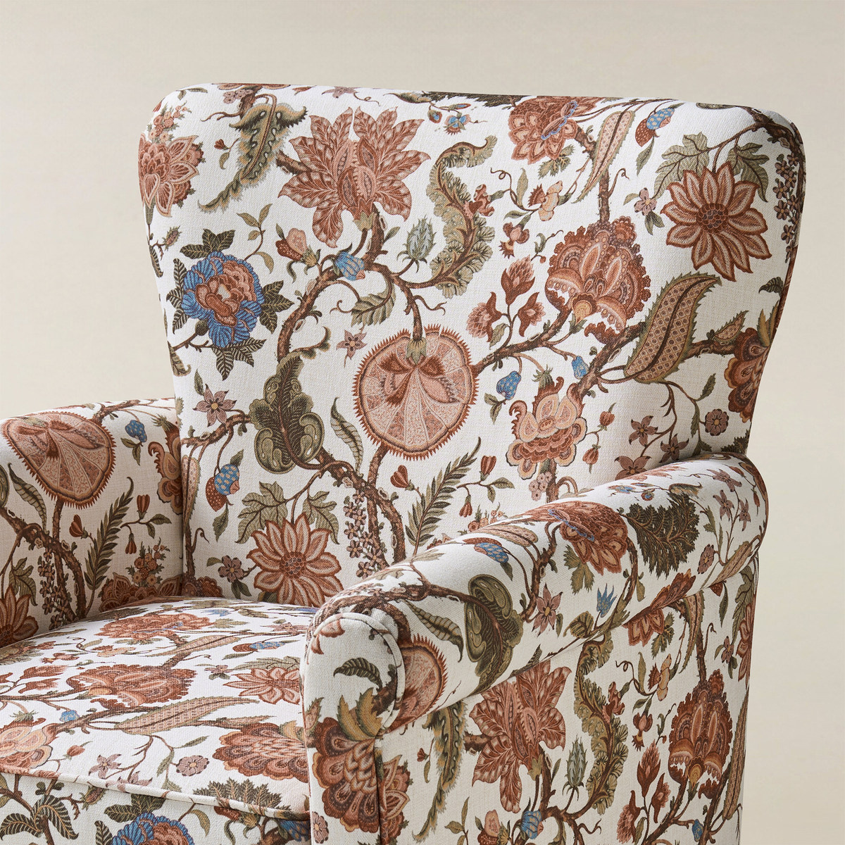 Christoph Floral Swivel Chair with Removable Back and Roll Arms