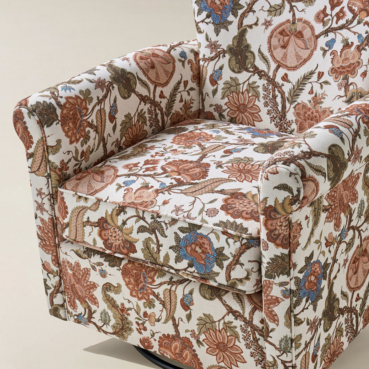 Christoph Floral Swivel Chair with Removable Back and Roll Arms