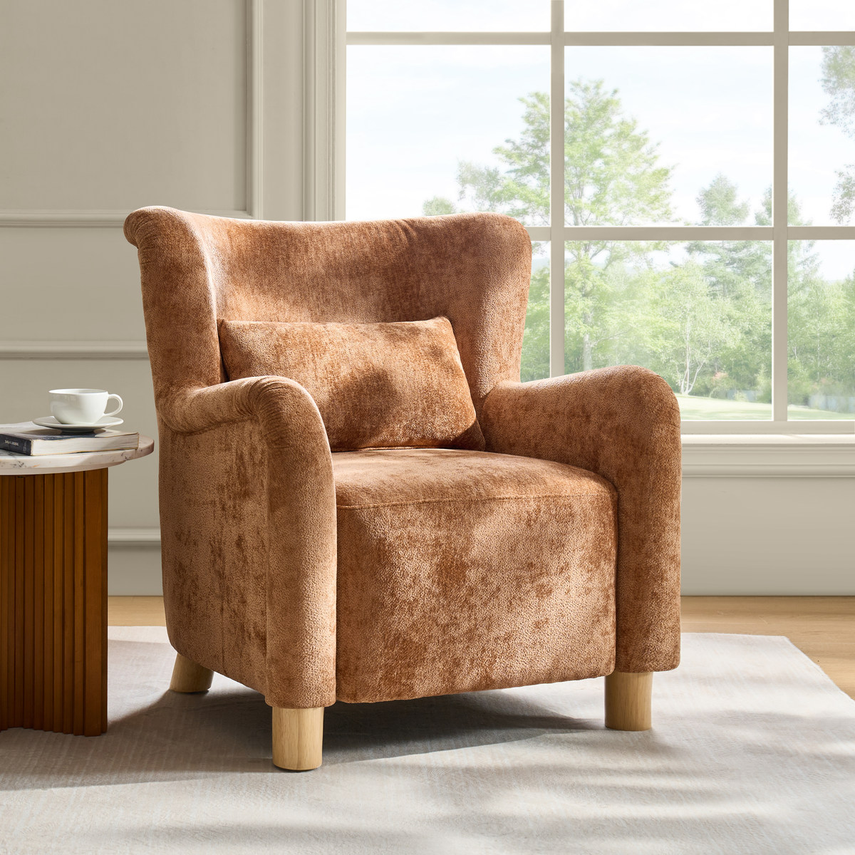 Jeraldo Boucle Wingback Accent Chair with Lumbar Pillow