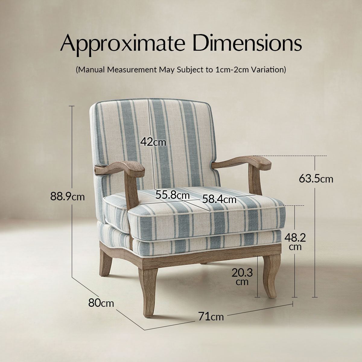 Randolph Elegant Farmhouse Style Armchair with Solid Wood Arms