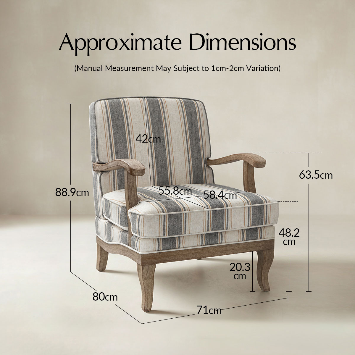 Randolph Elegant Farmhouse Style Armchair with Solid Wood Arms