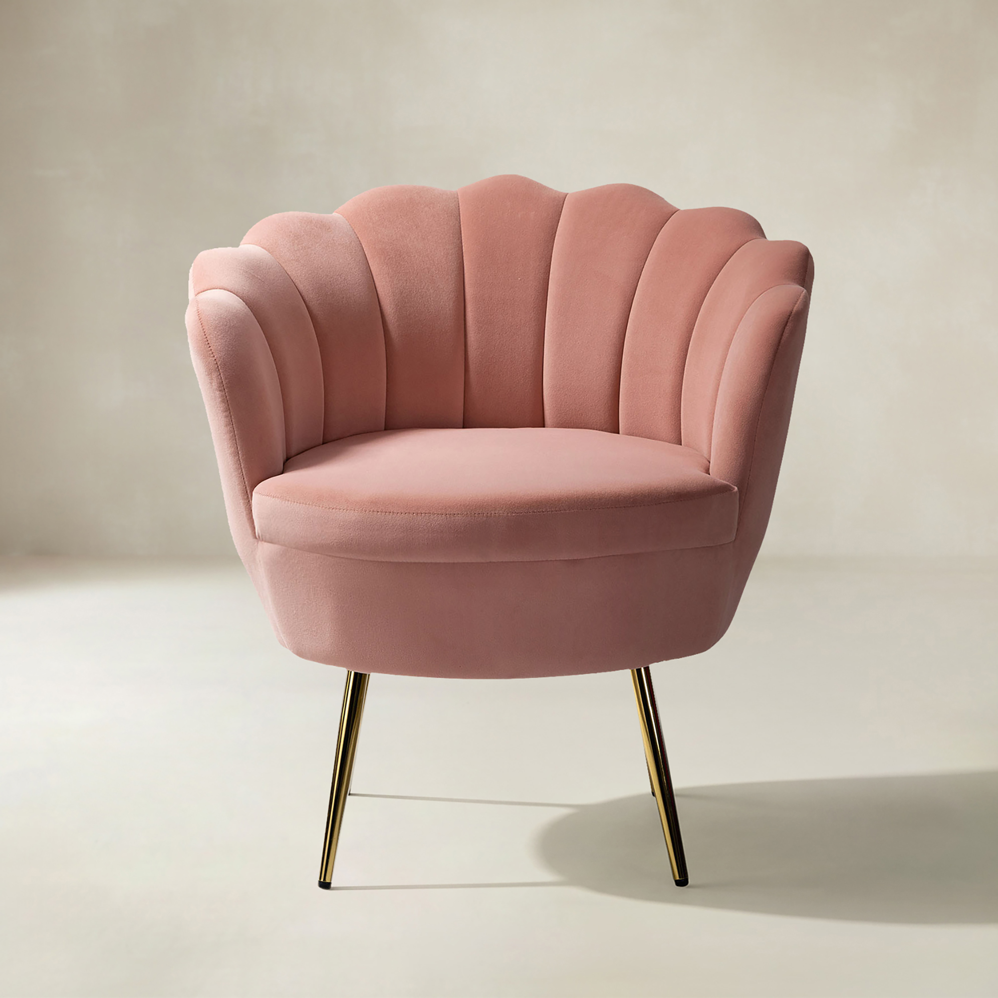 Evelia Velvet Scalloped Barrel Chair with Shell Shaped Back