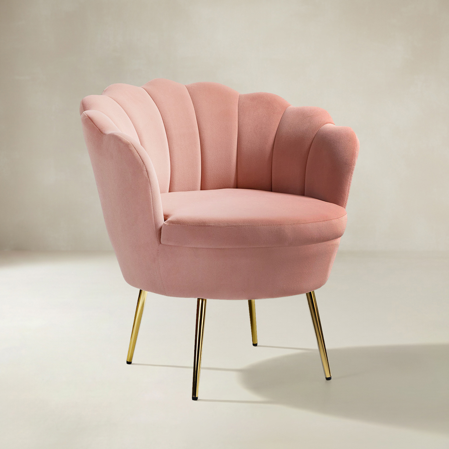 Evelia Velvet Scalloped Barrel Chair with Shell Shaped Back