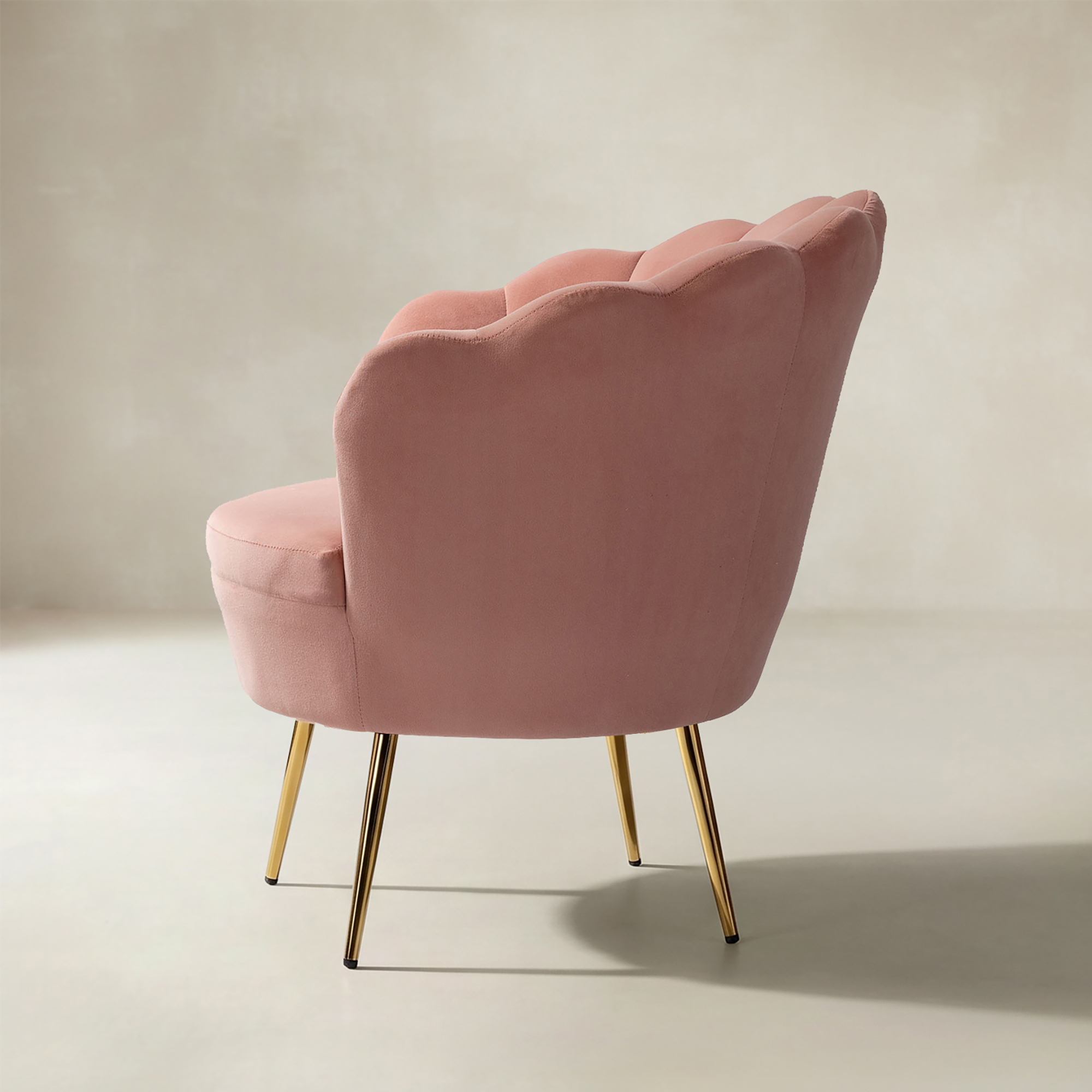 Evelia Velvet Scalloped Barrel Chair with Shell Shaped Back