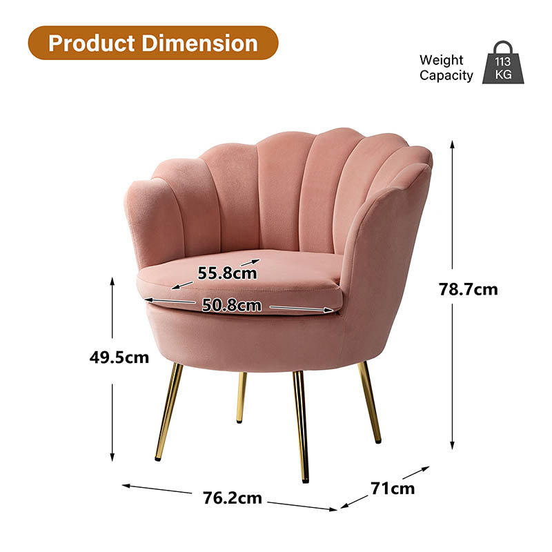 Evelia Velvet Scalloped Barrel Chair with Shell Shaped Back