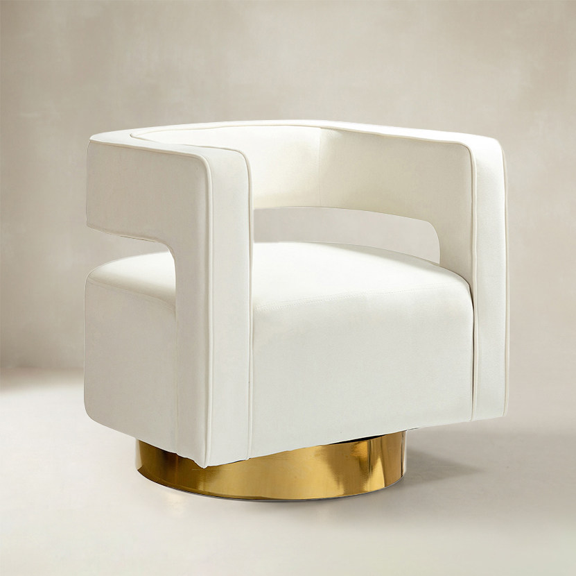 Agata Modern Velvet Swivel Barrel Armchair with 3D Curved Open Back