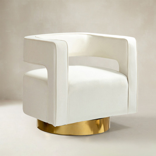 Agata Modern Velvet Swivel Barrel Armchair with 3D Curved Open Back