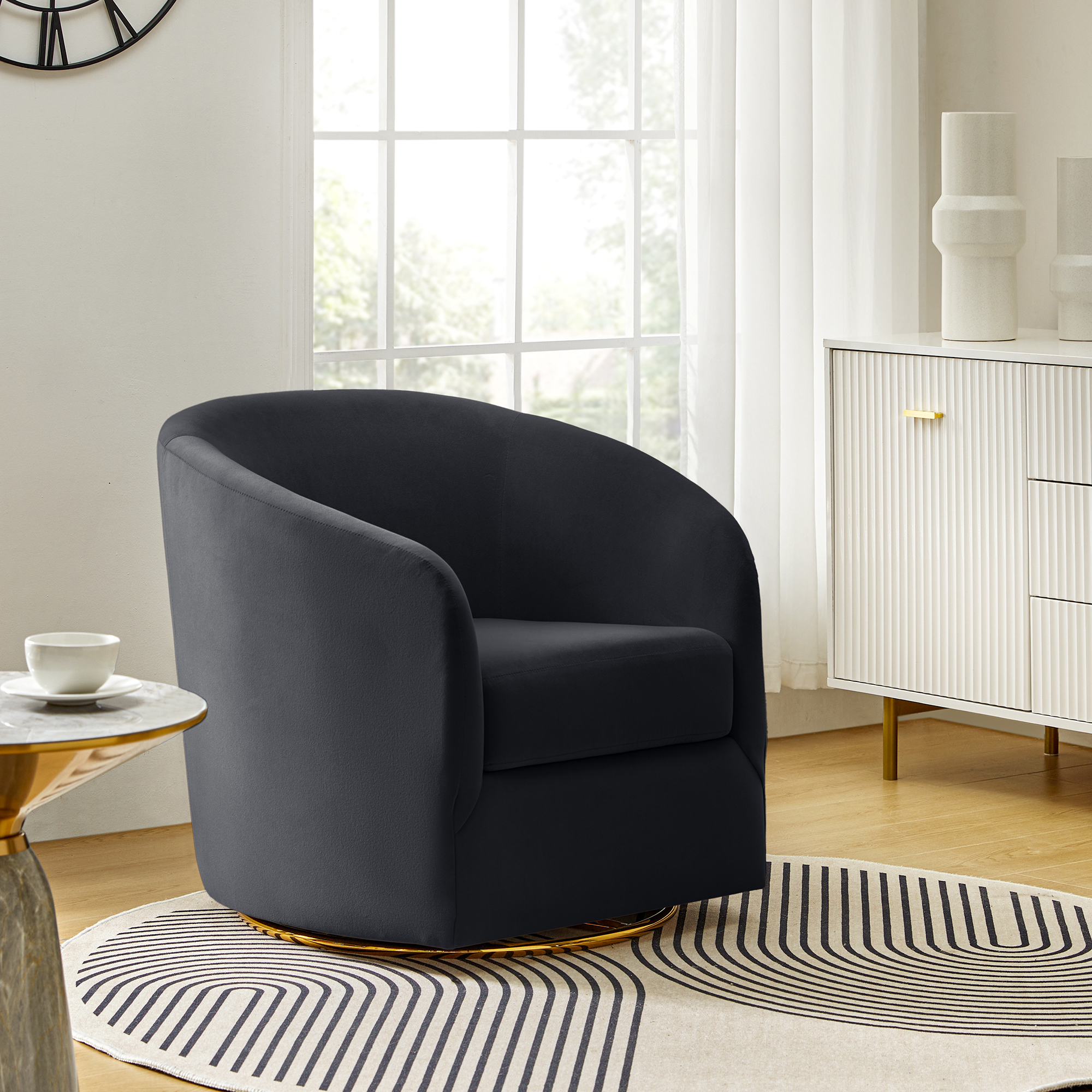 Emanuela Velvet Swivel Barrel Armchair