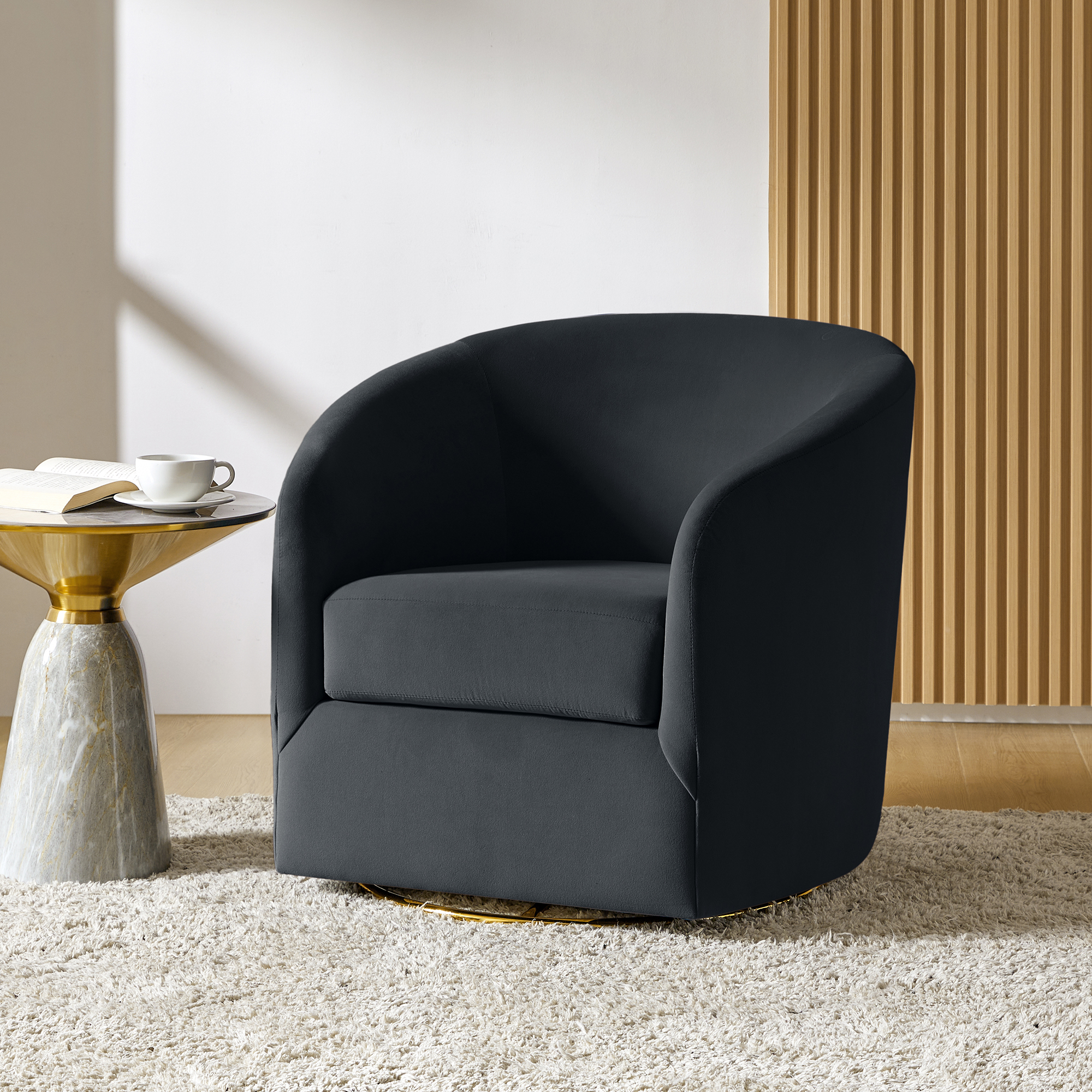 Emanuela Velvet Swivel Barrel Armchair
