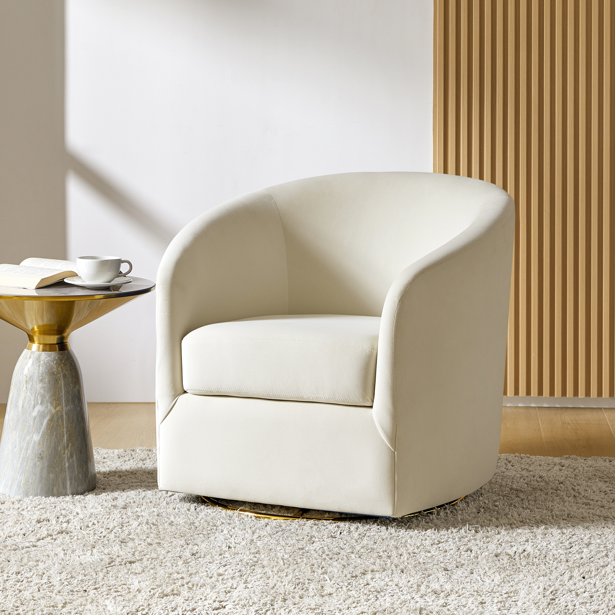 Emanuela Velvet Swivel Barrel Armchair
