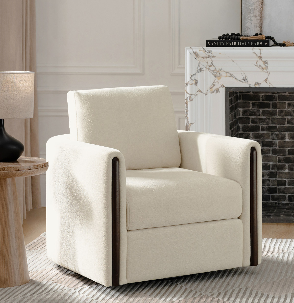 Mario Swivel Barrel Modern Fabric Armchair with Wood