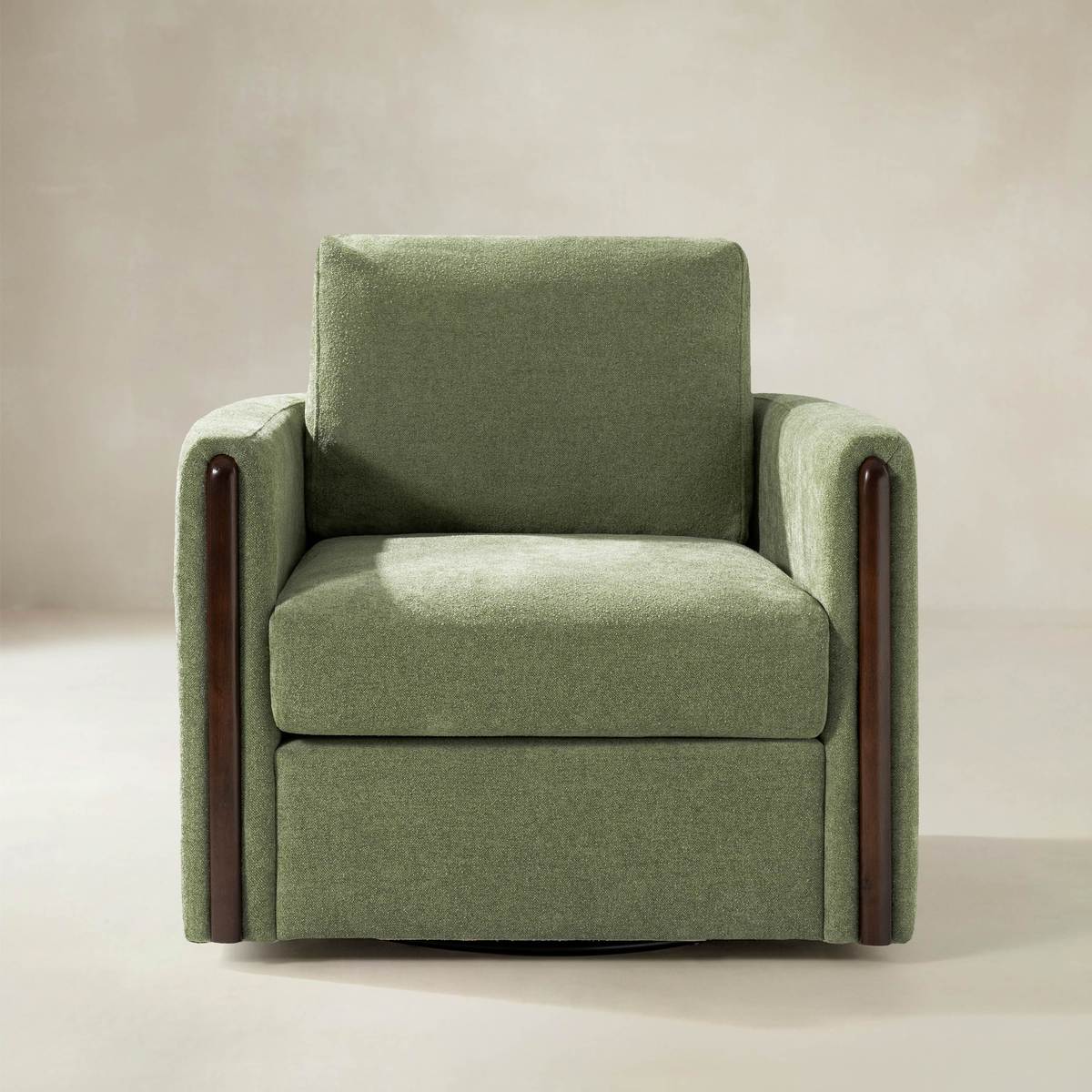 Mario Swivel Barrel Modern Fabric Armchair with Wood