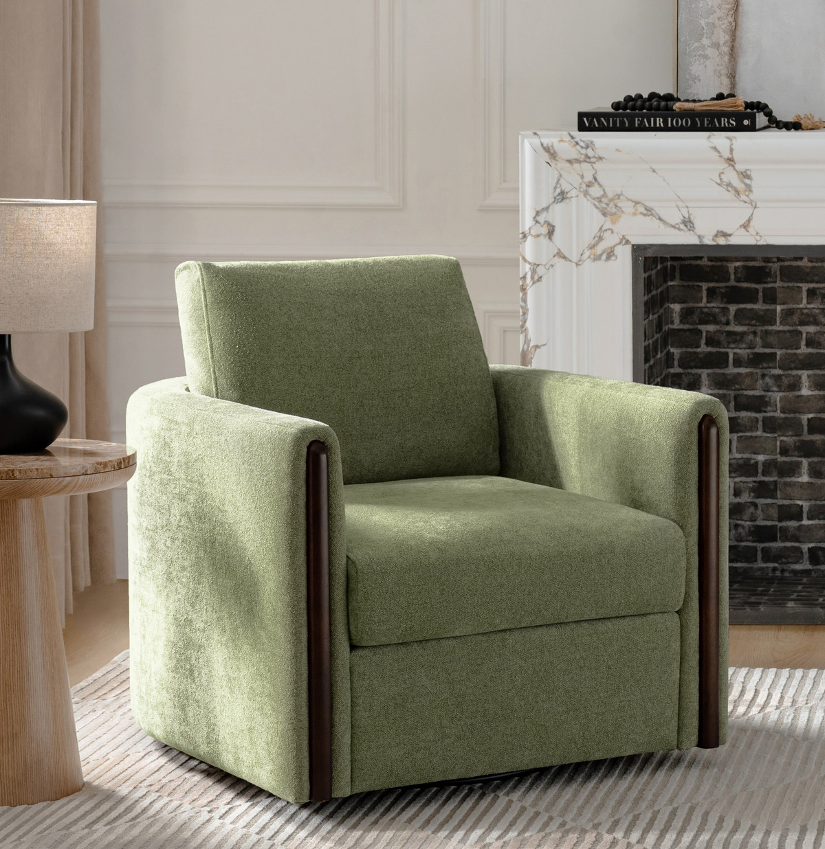 Mario Swivel Barrel Modern Fabric Armchair with Wood