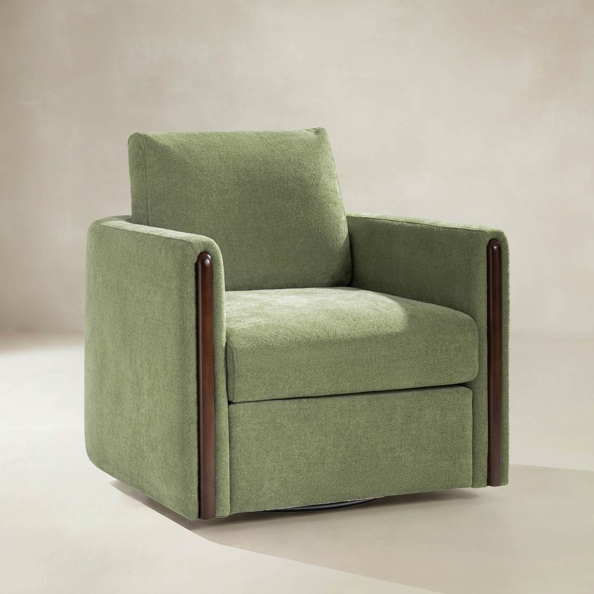 Mario Swivel Barrel Modern Fabric Armchair with Wood
