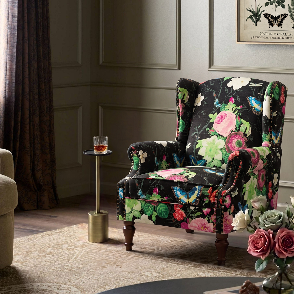 Felix Wingback Armchair with Sturdy Spindle Legs - HULALA HOME