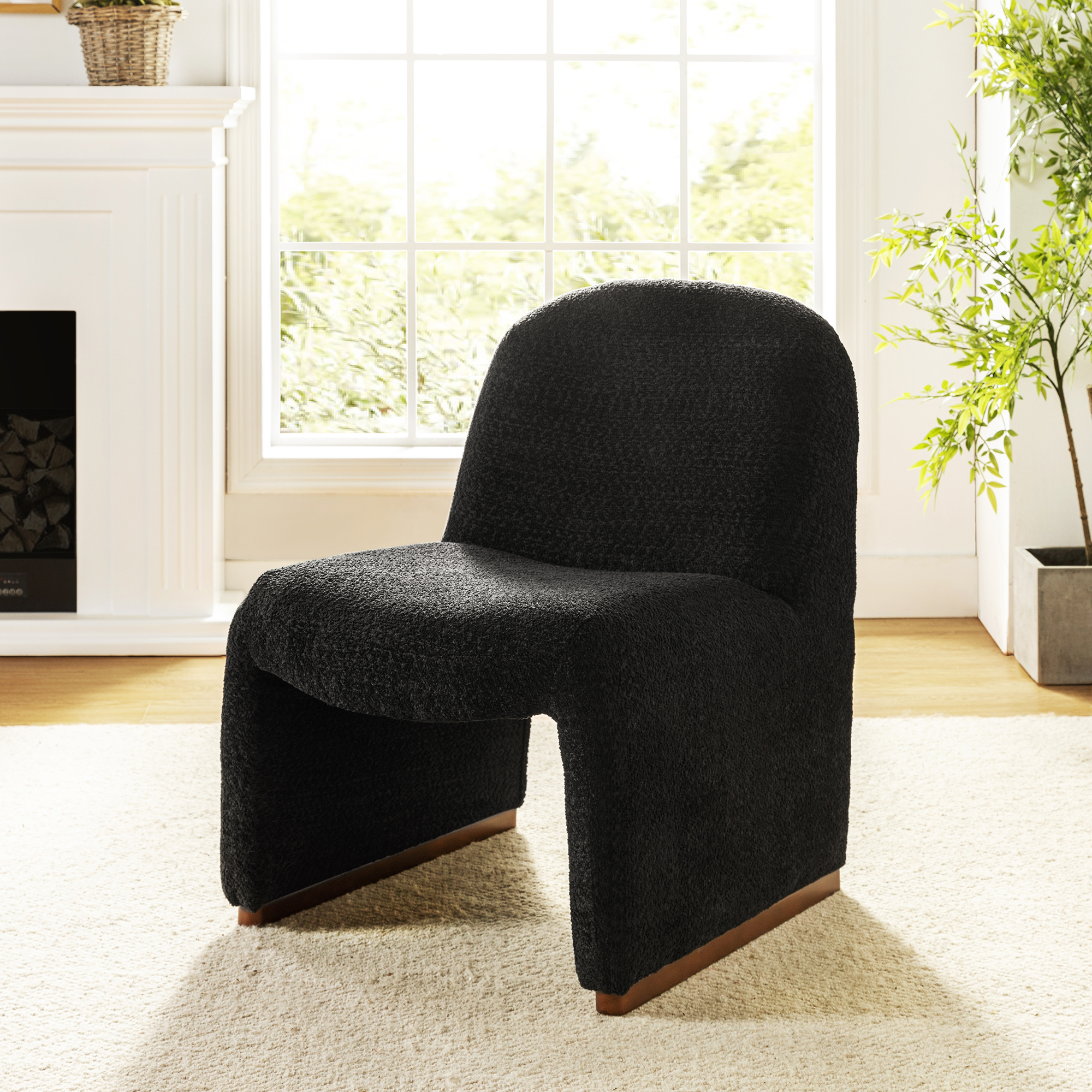 Ludwig Modern Accent Boucle Side Chair with Walnut Legs