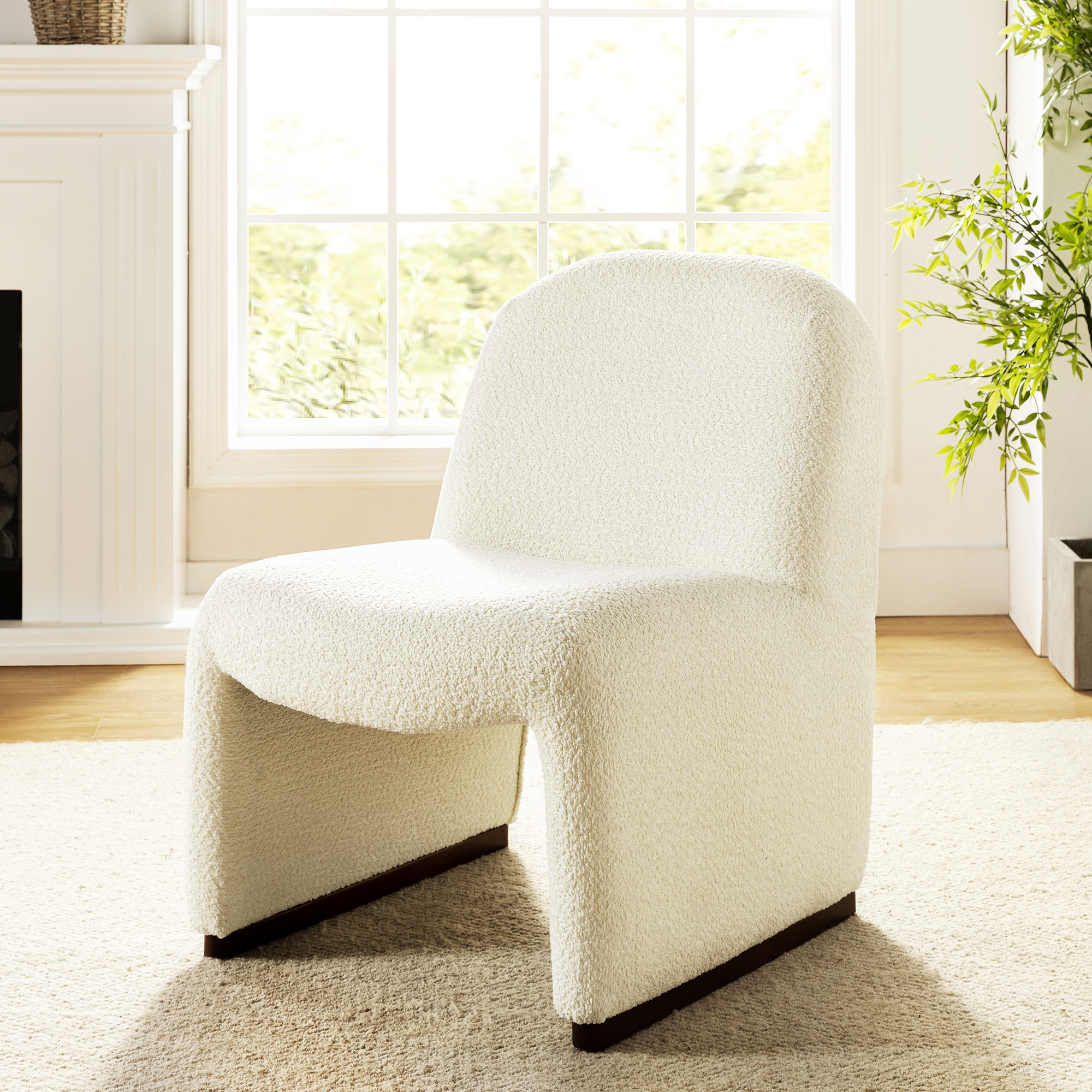 Ludwig Modern Accent Boucle Side Chair with Walnut Legs